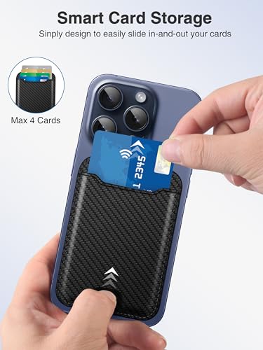 TopMade for Magsafe Wallet, 4 Card Holder, Strongest Magnetic Phone Wallet - color: Carbon Fiber Black