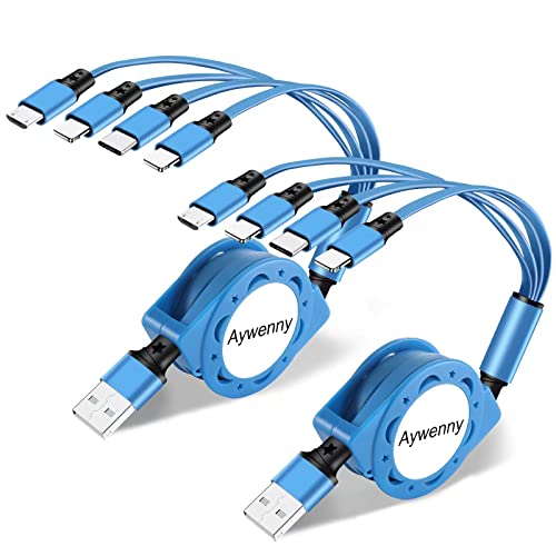 Multi Charging Cable,4 in 1 Retractable USB Cable Fast Charger Cord 2Pack