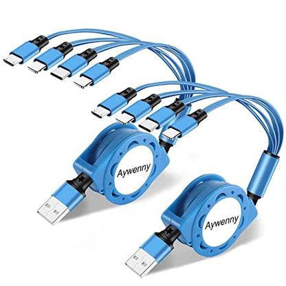 Multi Charging Cable,4 in 1 Retractable USB Cable Fast Charger Cord 2Pack