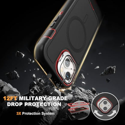 Follaroma for iPhone 13 Case with Stand & Built-in Camera Cover, MagSafe Compatible, Heavy-Duty Shockproof Protection, Magnetic & Rugged Phone Cover for iPhone 13 6.1'', Black-red - color: Black-red