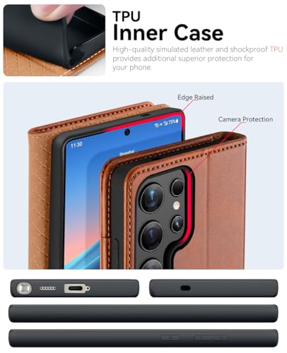 OCASE Compatible with Galaxy S25 Ultra Wallet Case, PU Leather Flip Folio Case with Card Holders RFID Blocking Kickstand [Shockproof TPU Inner Shell] Protective Phone Cover 2025, Brown - color: Brown, size: Samsung Galaxy S25 Ultra