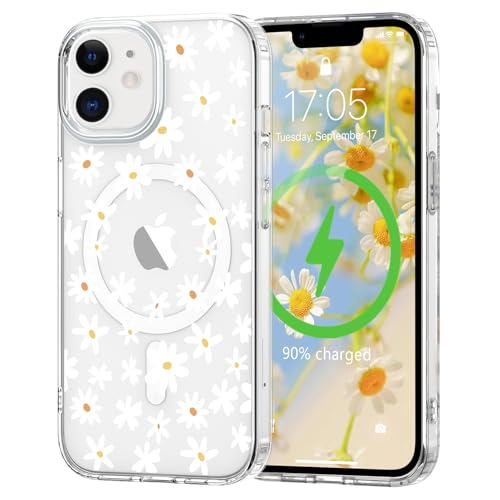 for iPhone 12/12 Pro Case Flower Clear Magnetic Floral,White | [Compatible with Magsafe], Cute Flower Girls Women Clear Case Silicone Shockproof Protective Cover with Pretty Floral Pattern - color: White, size: iPhone 12/iPhone 12 Pro