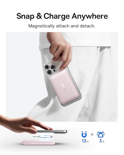 Baseus for MagSafe Portable Charger, Qi2 Certified 15W Wireless Magnetic Power Bank 10000mAh with USB-C Cable 22.5W PD Charging, Battery Pack Compatible with iPhone 17/16/15/14/13 Pro/Pro Max Series - color: Pink
