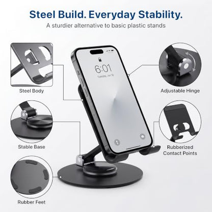 Uncaged Ergonomics Adjustable/Foldable Swivel Phone Stand for Desk (Black) - color: Black