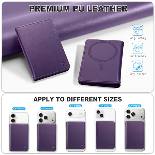 TUCCH Magnetic Wallet for Magsafe iPhone, 6 Card Holders, Dark Purple | for iPhone 17/17e/16/15/14/13/12 Pro/Pro Max/Plus, RFID Blocking, Clear ID Window, PU Leather - color: Dark Purple