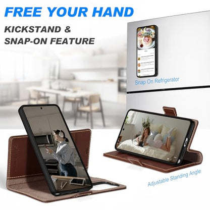 SHIELDON 2 in 1 Leather Case Wallet for Galaxy S26 Ultra 6.9", Retro Coffee | Genuine Leather, Detachable, RFID Blocking, Credit Card Holder, Magnetic Closure, Kickstand, Folio Shock Absorbent Cover - color: Retro Coffee