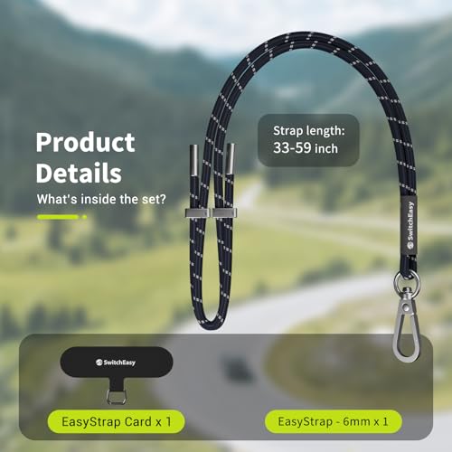SWITCHEASY 6mm Adjustable Crossbody Phone Strap Compatible with Most Phones, Anti-Theft & Ant-Drop, Hands Free for Phone Lanyard Crossbody with Strap Card Phone Tether Tab - EasyStrap (Midnight Navy) - color: Midnight Navy, size: 6mm