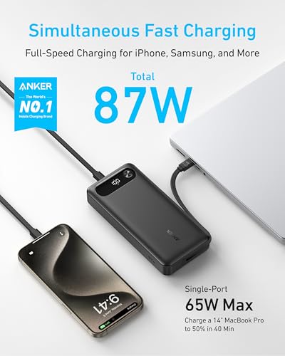 Anker Power Bank, 20,000mAh Travel Essential, Built-in USB-C Cable - color: Violet