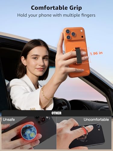 SUPERONE Magnetic Phone Grip with Finger Strap, Orange Magnetic Ring Holder - color: Orange