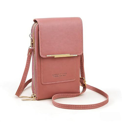 Women's Touchscreen Phone Crossbody Bag, Anti-theft Leather Phone Wallet, Perfect Holiday Gift - color: Dark Pink