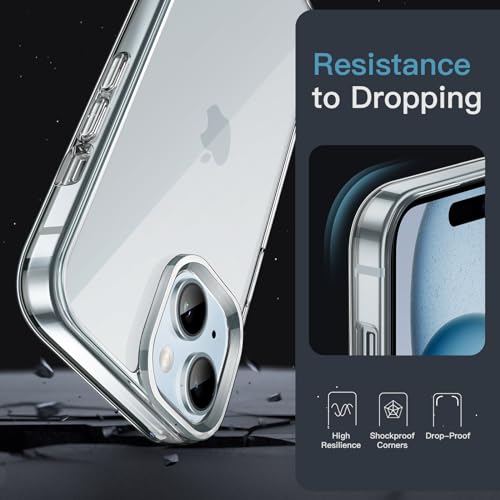 JETech Case for iPhone 15, Anti-Yellowing, Clear | Shockproof Protection, Scratch Resistant Hard PC Back, Durable Transparent TPU Bumper - color: Clear, size: iPhone 15