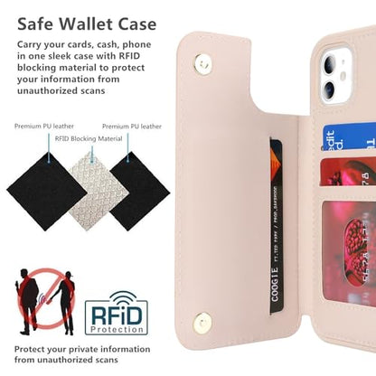 iCoverCase Compatible with iPhone 11 Case with Card Holder, Wallet Phone Case for Women Men RFID Blocking PU Leather Protective Case 6.1 Inch (Beige) - color: Beige
