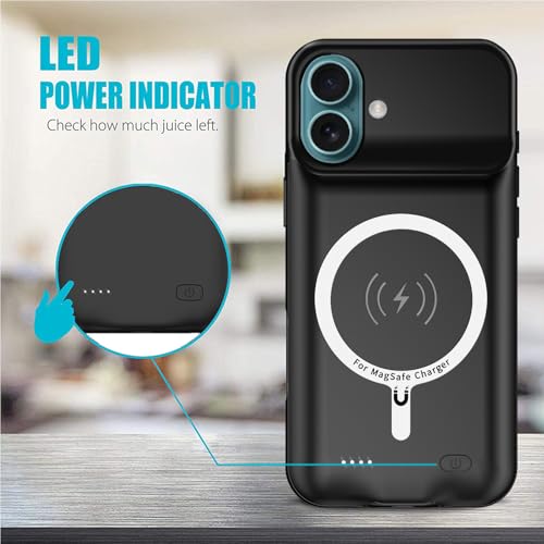 Battery Case for iPhone 16 Plus, Full Encircle 12000mAh High Capacity Rechargeable Portable Charger Case Extended Battery Pack for iPhone 16 Plus (6.7 inch) Wireless Charging Case with Carplay-Black - size: iPhone 16 Plus (6.7 inch)