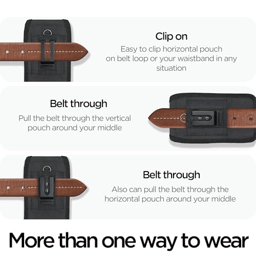 Nylon Holster with Belt Clip Compatible with iPhone 17/16/15/14/13 Pro Max & Plus,17 Air Models, Galaxy S24/S23/S21/S20 FE, Cell Phone Pouch with ID Card Holder Pen Holder, Black -L - size: Large