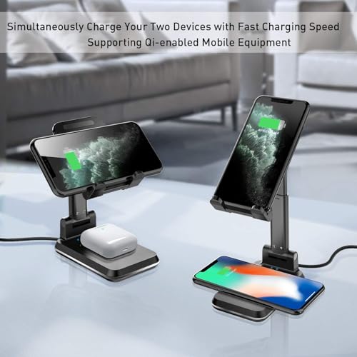Wireless Charger, 2 in 1 Wireless Charging Station, Phone Charger Stand Phone Holder for Desk Compatible with iPhone 17 16 15 14 13 12 Pro Max Plus, Airpods 4 3 2 Pro, Samsung S25 S24 S23 Note 20