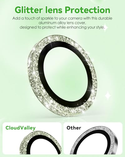 CloudValley All Bling Camera Lens Protector for iPhone 17/iPhone 16/Plus - color: Bling Green