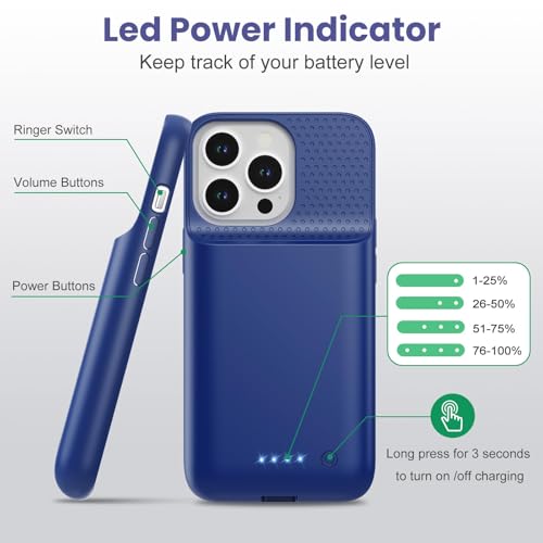 Feob Battery Case for iPhone 15 Pro, [2026 Upgraded] 7500mAh Slim Portable Smart Charging Case Rechargeable Protective Extended Charging Cover for iPhone 15 Pro-Blue - color: Blue