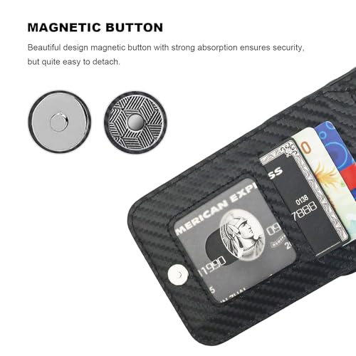 KIHUWEY for iPhone 14 Pro Max Wallet Case Card Holder, Carbon Black | Credit Card Slots, PU Leather, Kickstand, Magnetic, Flip Heavy Duty Protection Cover for Men and Women - color: Carbon Black