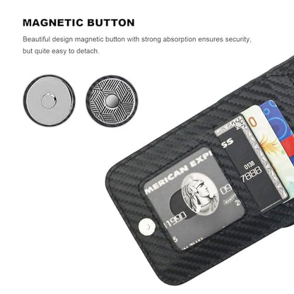 KIHUWEY for iPhone 14 Pro Max Wallet Case Card Holder, Carbon Black | Credit Card Slots, PU Leather, Kickstand, Magnetic, Flip Heavy Duty Protection Cover for Men and Women - color: Carbon Black