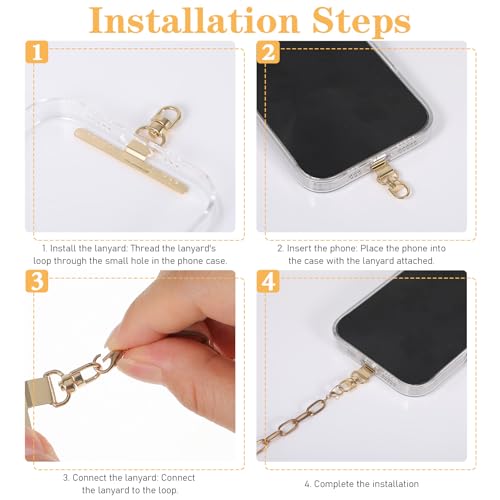 4 Pack 360° Rotating Phone Lanyard Tab, Thin 0.2mm Adhesive Free Phone Tether Patch Universal Metal Lanyards Holder(Gold)