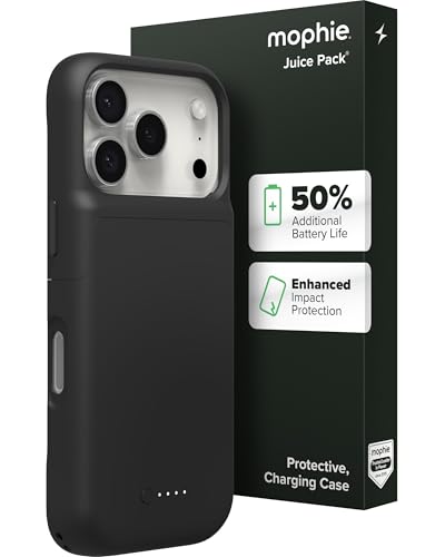 Mophie Juice Pack Battery Case for iPhone 17 Pro - Slim Charging Case, Up to 50% Extra Battery Life, High Impact Protection, Magnetic Back for Wallets & Mounts, Sustainable Material, Black - size: iPhone 17 Pro