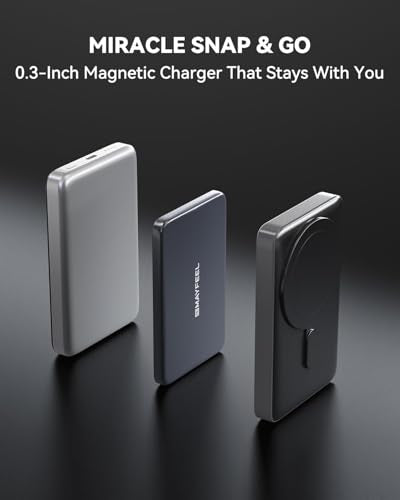 Mayfeel 0.3'' Ultra Slim Magnetic Portable Charger, 5,000mAh Wireless Power Bank with USB-C Cable, Fast Charging Compatible with MagSafe for iPhone 17/16/15/14/13/12