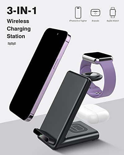 Wireless Charging Station,3 in 1 Charging Stand for Apple Multiple Devices - color: Black