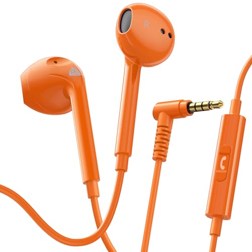 LUDOS Zenith Wired Earbuds in-Ear Headphones, 5 Year Warranty, Earphones with Microphone, Corded for 3.5mm Jack Ear Buds for iPhone, Samsung, Computer, Laptop, Kids, School Students, Woman - Orange - color: Orange, style: 3.5 mm