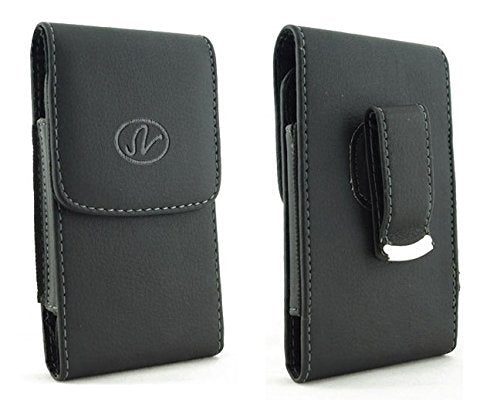 Vertical Holster for Flip Phone, Smartphone or Device Up to 4.25x2.25x0.85 Inch in Dimensions, a Leather Carrying Case with Belt Clip - color: Black Vertical Leather Case
