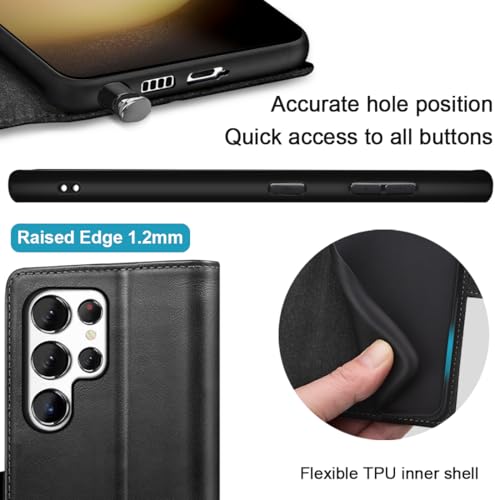 KEZiHOME Genuine Leather Wallet Case for Samsung Galaxy S25 Ultra Black | Black, RFID Blocking, S25 Ultra Wallet Case, Card Slot, Flip, Magnetic Stand Phone Cover Compatible with S25 Ultra - color: Black, size: Galaxy S25 Ultra Case