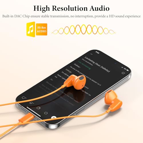 APETOO USB C Headphones for iPhone 18 Pro Max 17 16 15/iPad Air Earbuds - color: Orange