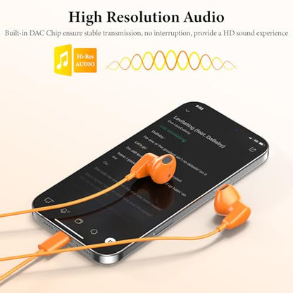 APETOO USB C Headphones for iPhone 18 Pro Max 17 16 15/iPad Air Earbuds - color: Orange