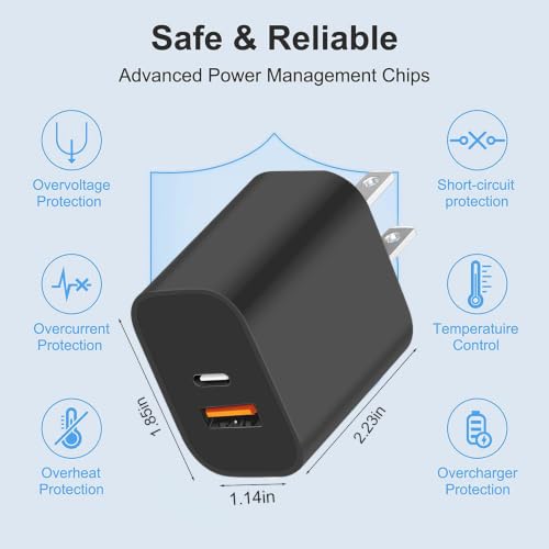 3 Pack USB C Charger Block,20W USB-C & USB-A Port Charger，for i Phone 17/16/15/14/13/12/11/X/8, i Pad and More - color: 3p black