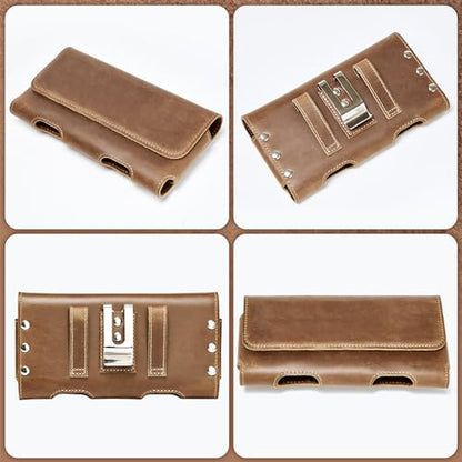 Gcepls Leather Phone Holster for iPhone 14,15,15 Pro,16,16 Pro,Galaxy S23,S24,Brown Cowhide Leather Phone Belt Holder Pouch with Belt Clip - color: Brown, size: Medium (6.3x3.35x0.7”)