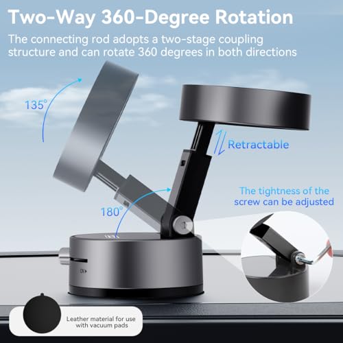 XO Simple is Beauty Upgrated Vacuum Suction Magnetic Phone Holder, Retractable Strong Suction Cup Magnetic Hands-Free Car Cellphone Mount Foldable Car Phone Stand for Car/Mirror/Gym(Not Charge Phone) - color: Space grey