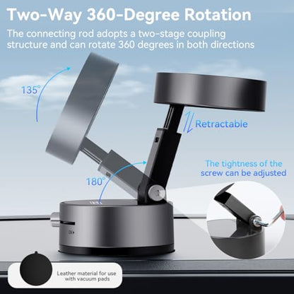 XO Simple is Beauty Upgrated Vacuum Suction Magnetic Phone Holder, Retractable Strong Suction Cup Magnetic Hands-Free Car Cellphone Mount Foldable Car Phone Stand for Car/Mirror/Gym(Not Charge Phone) - color: Space grey