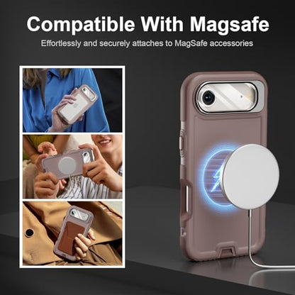 Follaroma Magnetic for iPhone 17 Air Case with Camera Stand, Light Brown | Built-in Glass Camera Cover,Compatible with MagSafe,Heavy Duty Shockproof Protective,Military-Grade Anti-DropDual Layer Cover - color: Brown Pink, size: iPhone 17 Air 6.5''