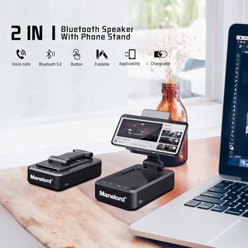 Cell Phone Stand with Wireless Bluetooth Speaker Compatible for iPhone/Samsung/iPad Tablet, Anti-Slip Design Phone Stand with HD Surround Sound for Home,Office,Outdoor etc. - color: Black