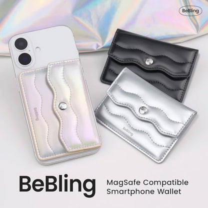 iFace BeBling MagSynq Card Wallet [MagSafe Compatible] Metallic Ripple Design, Vegan Leather, Suede-Lined Slim Magnetic Wallet for Cards & Cash [Fashion Tech Gift for Women] - Black - color: Black