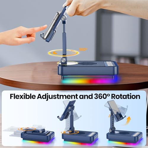 JTEMAN Gifts for Men Women Phone Stand Bluetooth Speaker with Light and Charging Function, 360 Rotating Phone Holder Cool Tech Mom Dad Gifts Husband Unique Birthday Gift Ideas - Blue - color: Blue
