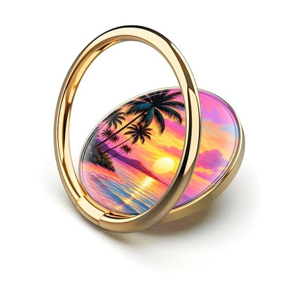 Cell Phone Ring Holder, Cute Metal Phone Grip Stand Finger Ring Kickstand, Flexible 360°Rotation Phone Tablet Case Accessories Compatible with Most Phones Coconut Sunset Beach - color: Coconut Sunset Beach