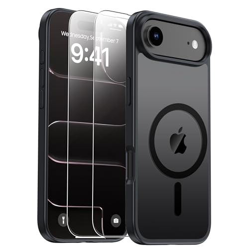 for iPhone Air Case [Compatible with Magsafe] 2X Screen Protector,Frosted Anti-Fingerprint Translucent Slim Cover, Military Grade Shockproof Protection, 17 Case Matte Black for 6.5'' - color: Black Matte, size: iPhone Air