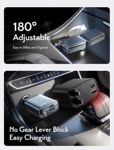 LISEN 72W Retractable Car Charger Ultra-Compact USBC Fast Car Charger - color: 1C Cable-Silver