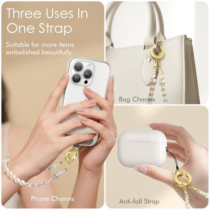 SURPHY Phone Charm, Handmade Beaded Phone Wrist Strap with Tether Tab - color: B- Pearl Crystals
