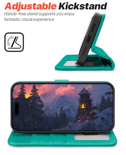 OCASE for iPhone 17 Pro Detachable Wallet Case with Card Holder, 2 in 1 PU Leather Flip Folio with RFID Blocking Stand Wrist Strap Shockproof Phone Cover 6.3 Inch 2025, Blue Green - color: Blue Green, size: iPhone 17 Pro