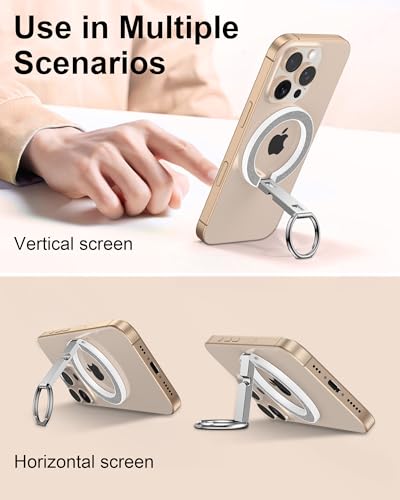 iPhone 17 Magnetic Phone Stand Ring Holder, MagSafe Finger Ring Magnet Grip - color: Silver Bling