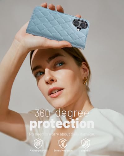 OCASE for iPhone 17 Wallet Case, Card Holder, Diamond Check Blue | RFID Blocking, Kickstand, Magnetic Closure, PU Leather Flip Folio, Shockproof TPU Shell, Protective Phone Cover (6.3") 2025 - color: Diamond Check Blue