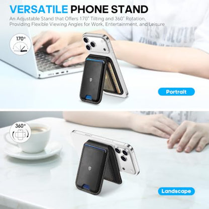 SHIELDON Genuine Leather for MagSafe Wallet, Adjustable Stand, Retro Black - color: Retro Black