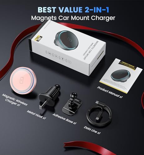 Magnetic Car Charger Mount 15W for iPhone 18-12 Pro Max - color: Pink