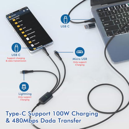 Awnuwuy 100W Multi 3 in 2 Charge Cable for Lightning/USB C/Micro, 4FT - size: AC to C+L+M(10FT)